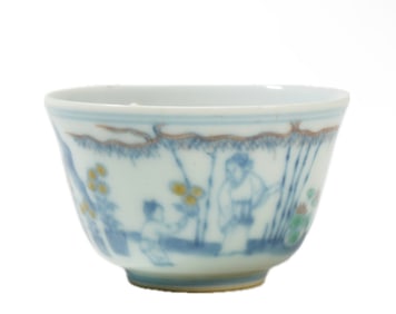 A DOUCAI GLAZE FIGURAL STORY CUP