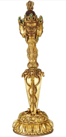 A SINO-TIBETAN BRONZE-GILT PHURBA