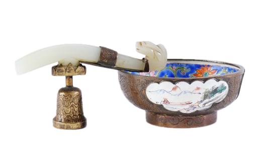 A BRONZE PAINTED ENAMEL WATERPOT