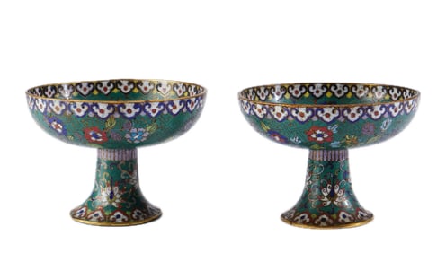 PAIR CLOISONNE ENAMEL STEAM BOWLS