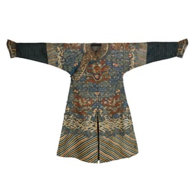 A BLUE GROUND DRAGON ROBE MANGPAO