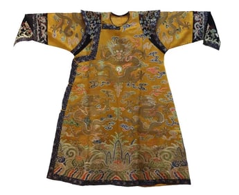 OLD CHINESE SILK EMBROIDERED DRAGON ROBE