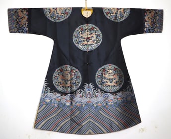 CHINESE BLUE SILK LADIE'S DRAGON ROBE