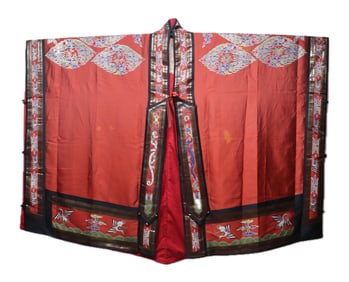 CHINESE RED SILK EMBROIDERED ROBE