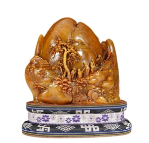 A CARVED SHOUSHAN STONE DECORATION