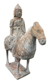 CHINESE POTTERY OF FIGURE ON HORSE