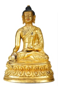 A BRONZE-GILT SEATED SHAKYAMUNI
