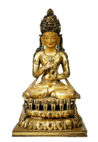 A HARDSTONES INLAID BRONZE-GILT VAIROCANA