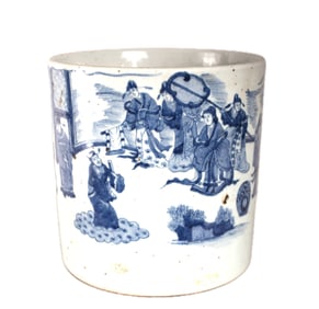 FINELY PAINTED BLUE AND WHITE BRUSH POT
