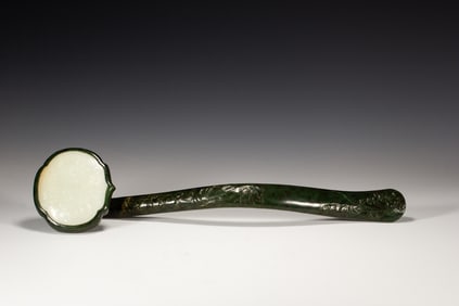 A WHITE JADE INLAID JADE RUYI SCEPTER