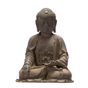A BRONZE FIGURE OF SHAKYAMUNI