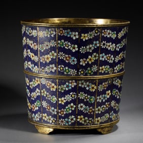 A CLOISONNE ENAMEL MILLE FLEUR BRUSHPOT