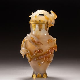 A CARVED AGATE VASE
