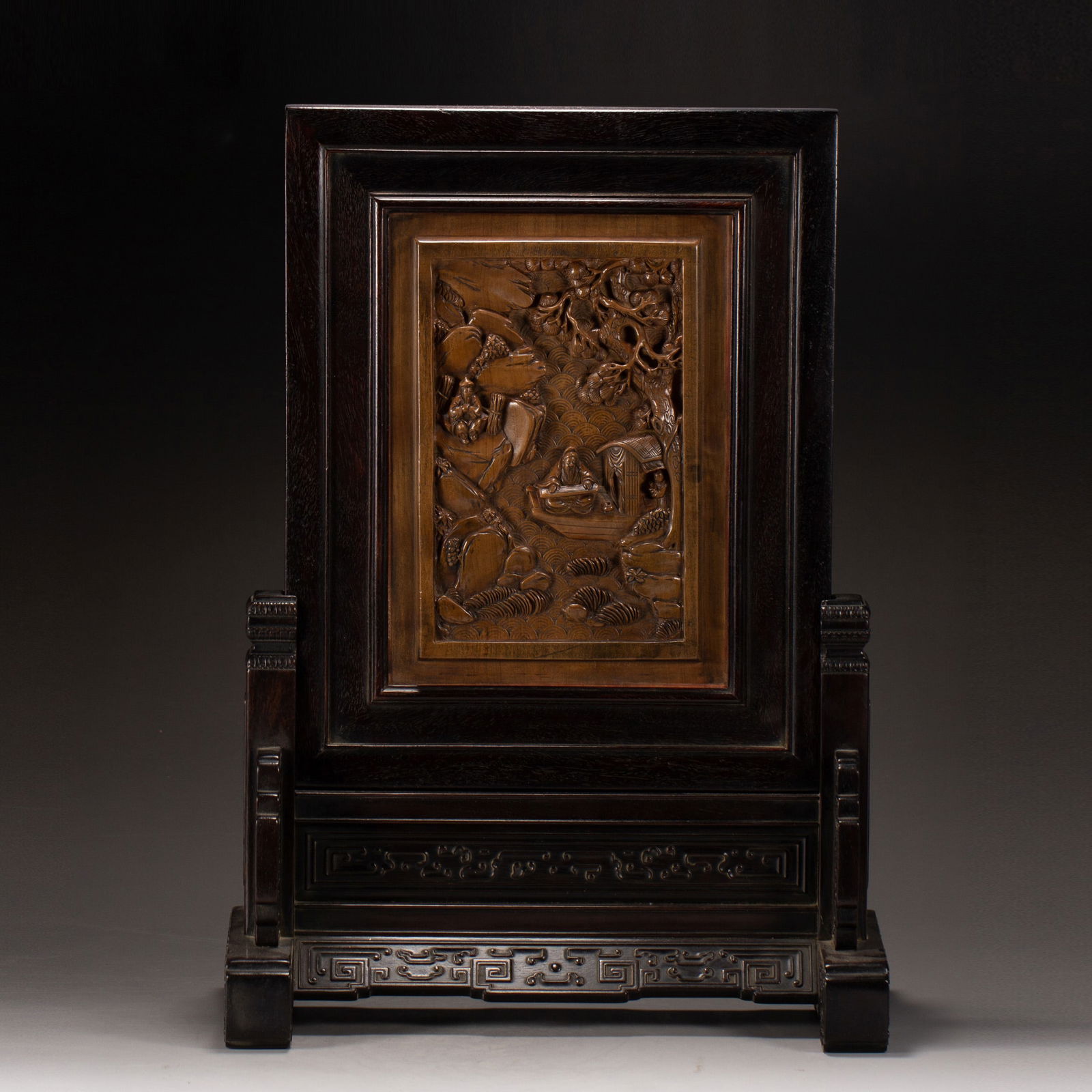 A CARVED BAMBOO INLAID TABLE SCREEN (1 of 10)
