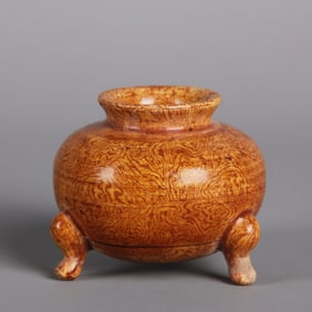 A TWIST GLAZE POTTERY TRIPOD CENSER