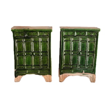 MING DYNASTY GREEN GLAZED POTTERY CUPBPOARDS