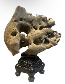 A SCHOLAR STONE WITH WOOD BASE