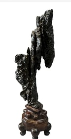 A SCHOLAR STONE WITH WOOD BASE