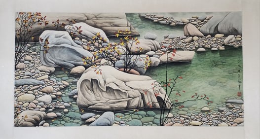 CHINESE WATER LILLIES SCROLL PAINTING