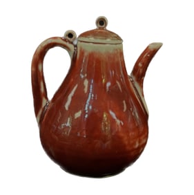 RED GLAZED PORCELAIN LIDDED WATER PITCHER