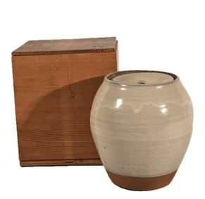 JAPANESE LIDDED GLAZED STUDIO POTTERY JAR WITH TOMOBAKO