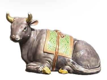 CHINESE PAINTED PORCELAIN OX