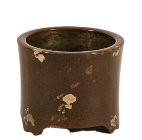 CHINESE BRONZE GILT SPLASH BRUSH POT WITH MARK