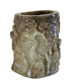QING DYNASTY CARVED JADE BRUSH POT