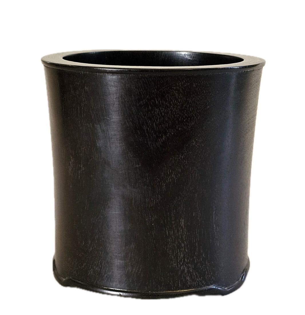 CARVED CHINESE BLACK WOOD BRUSH POT (1 of 8)
