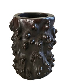 CARVED CHINESE BLACK WOOD  BRUSH POT