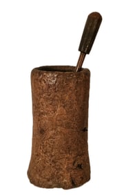 RARE LARGE CHINESE CARVED BURL WOOD MORTAR AND PESTLE