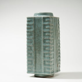 A LONGQUAN CELADON GLAZE CONG VASE