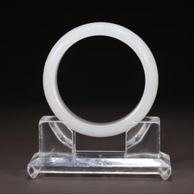EXQUISITE  CARVED WHITE JADE BANGLE