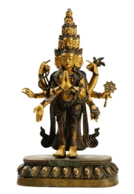 FINLEY CAST GILT BRONZE FIGURE OF AVALOKITESVARA WITH MARK