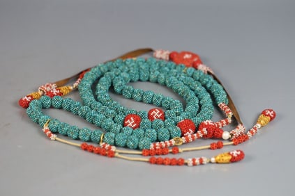 TURQUOISE AND CORAL BEADED COURT NECKLACE