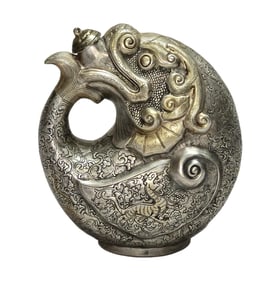 HEAVY GILT SILVER FISH EWER, QIANLONG MARK