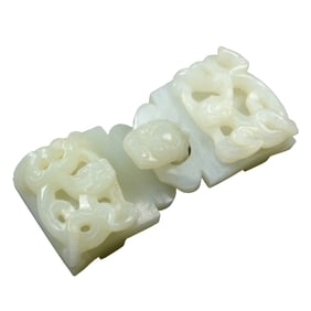CHINESE NEPHRITE WHITE JADE TWO-PART BUCKLE
