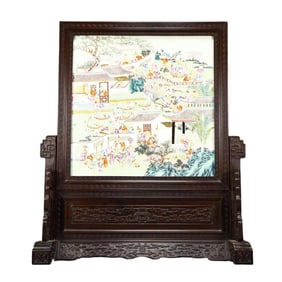 A FINE CHINESE PORCELAIN 'HUNDRED BOYS' TABLE SCREEN