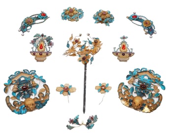 SET OF QING DYNASTY KINGFISHER HAIR ORNAMENTS