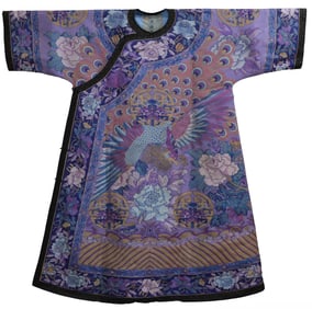 RARE EMBROIDERED PURPLE SILK COURT ROBE WITH PEACOCK