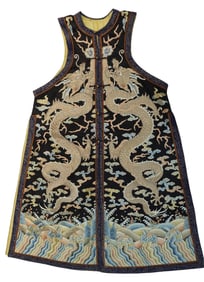 IMPERIAL EMBROIDERED SILK DRAGON VEST, QING DYNASTY