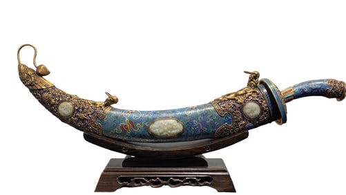 CHINESE CLOISONNE & JADE BELT SABER
