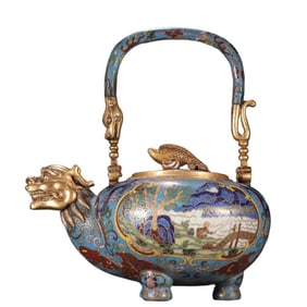 CHINESE CLOISONNE ENAMEL DRAGON-HANDLED EWER