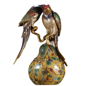 RARE CHINESE CLOISONNE ENAMEL PARROT, QIANLONG MARK