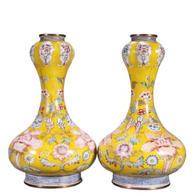 PAIR OF ENAMEL-PAINTED GILT BRONZE VASES