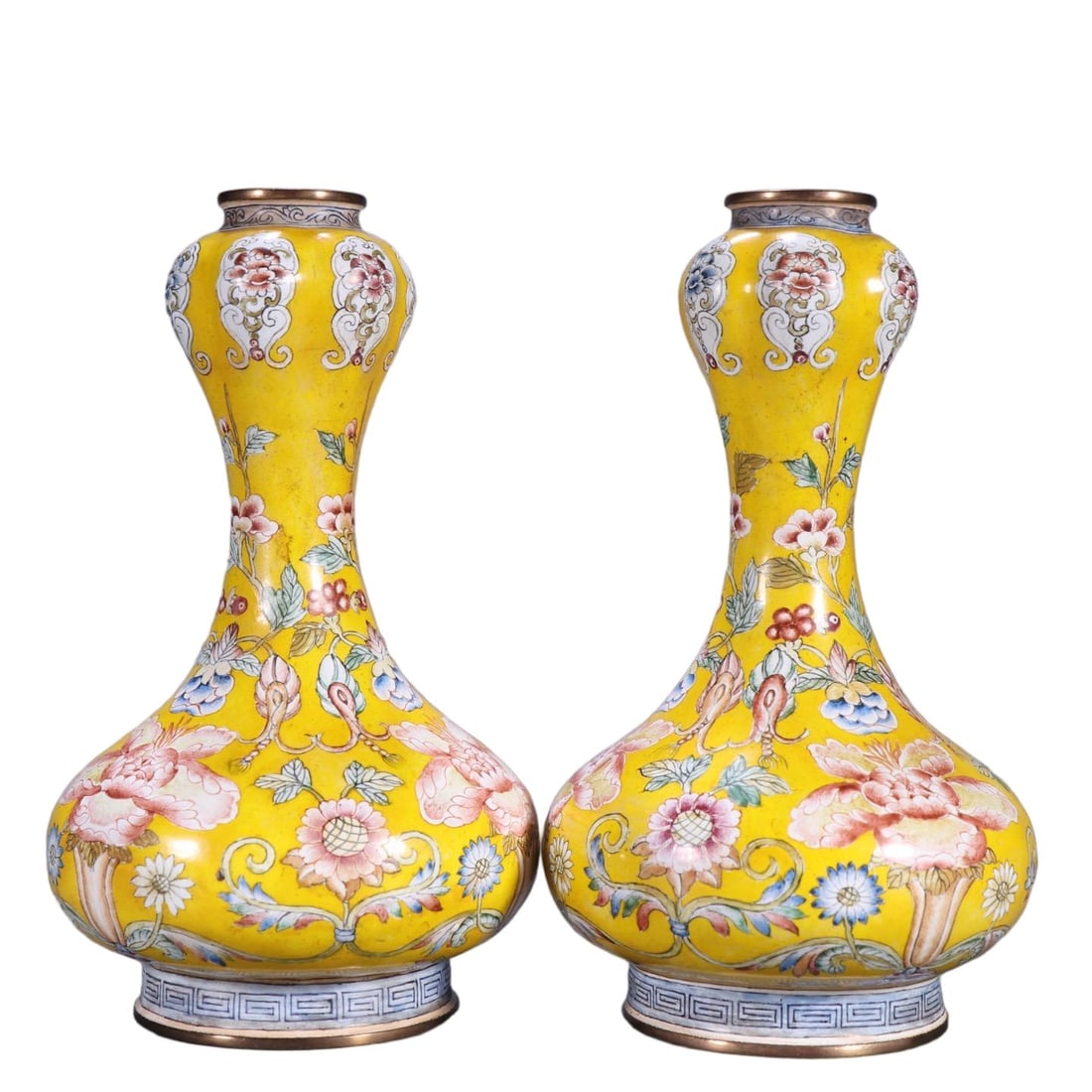 PAIR OF ENAMEL-PAINTED GILT BRONZE VASES (1 of 9)