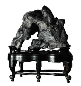 LINGBI SCHOLAR'S ROCK ON WOOD STAND