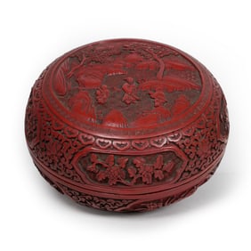 CHINESE CINNABAR LACQUER CIRCULAR BOX AND COVER