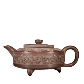 A YIXING ZISHA “DRAGON AND SPIRAL” TEAPOT