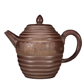 A YIXING GLAZE “LANDSCAPE” ZISHA TEAPOT